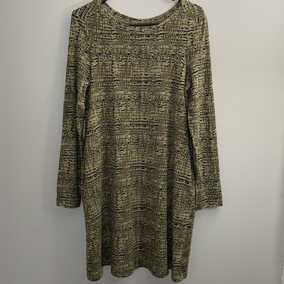 Pact Women’s M Olive Green Black Long Sleeve Organic Cotton A‎ Line Revive Dress - Picture 1 of 4